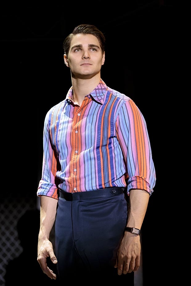 Austin Colby stars as Bob Gaudio in Jersey Boys, directed by Des McAnuff, at New World Stages.