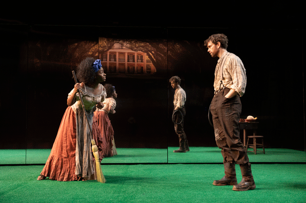 Teyonah Parris as Kaneisha, and Paul Alexander Nolan as Jim in Jeremy O. Harris&#39;s Slave Play, directed by Robert O&#39;Hara, at New York Theatre Workshop.