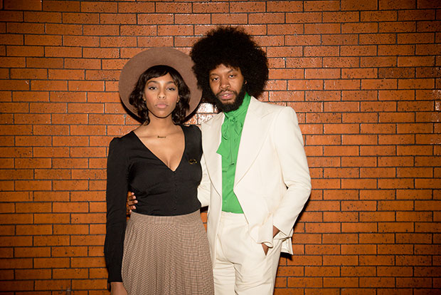 Slave Play scribe Jeremy O. Harris (right) and Jessica Williams (left) celebrates opening night.