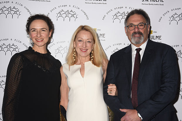Johanna Pfaelzer (honoree and New York Stage and Film artistic director), Patricia Wettig, and Ken Olin walk the red carpet.
