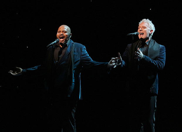 Ruben Studdard and Clay AIken on stage at the Imperial Theatre.