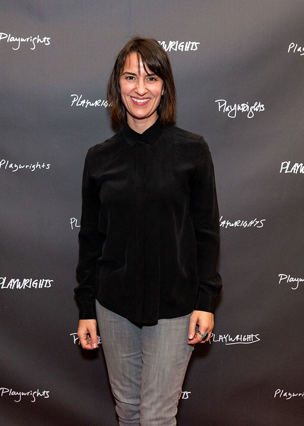 Jennifer Bareilles, star of Playwrights Horizons The Thanksgiving Play, walks the red carpet opening night of Noura.