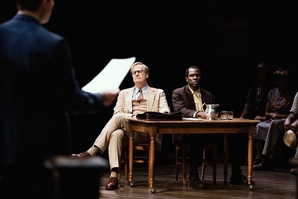 Jeff Daniels as Atticus Finch, and Gbenga Akinnagbe as Tom Robinson in To Kill a Mockingbird, opening tonight at the Shubert Theatre.