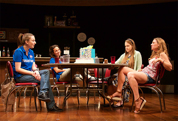 Becca Savoy, Hayley Burgess, Anne E. Thompson, and Heather Chrisler in the 2017 New Stages Festival production of Twilight Bowl.