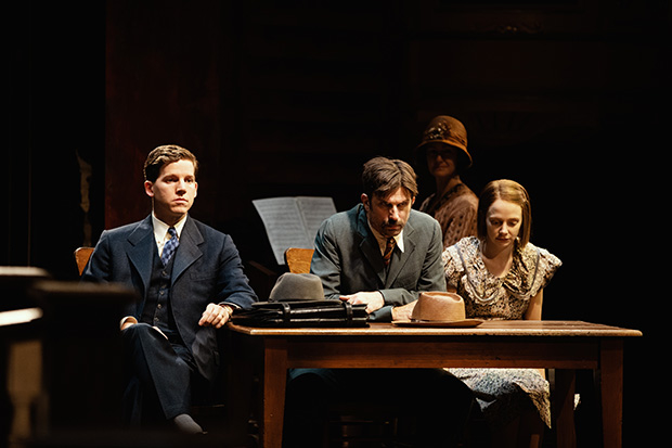 Stark Sands plays Horace Gilmer, Frederick Weller plays Bob Ewell, and Erin Wilhelmi plays Mayella Ewell in To Kill a Mockingbird. 