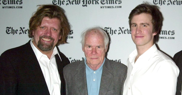 Galt MacDermot (center) with Public Theater Artistic Director Oskar Eustis and Hair star Gavin Creel.