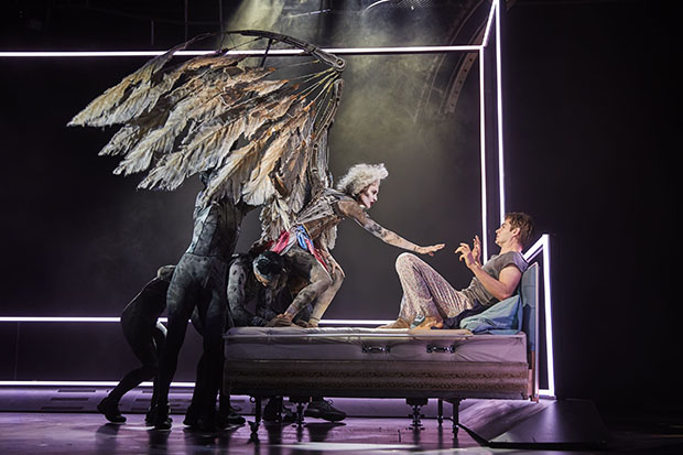Beth Malone and Andrew Garfield appeared in the Broadway revival of Tony Kushner&#39;s Angels in America, directed by Marianne Elliott, at the Neil Simon Theatre.