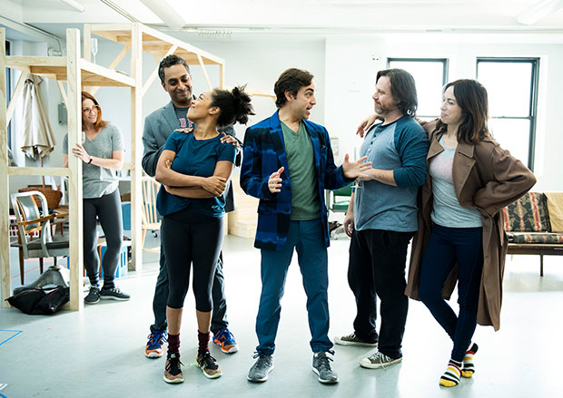 The cast of Merrily We Roll Along rehearses.