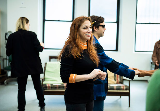 Choreographer Lorin Latarro works with the cast of Merrily We Roll Along.