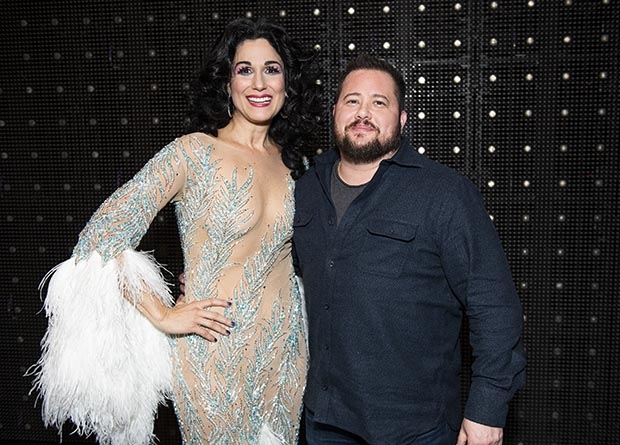 The Cher Show star Stephanie J. Block takes a photo with Chaz Bono, son of Cher and Sonny Bono.