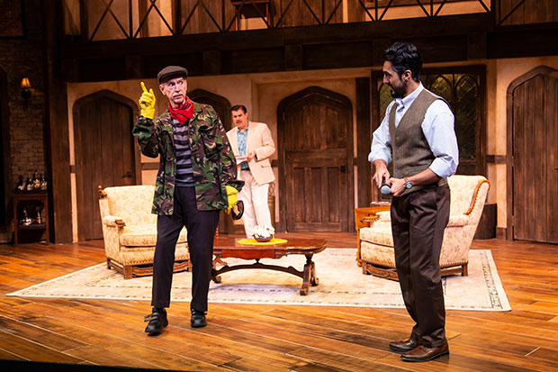 Philip Goodwin (Selsdon Mowbray), Jason O'Connell (Frederick Fellowes), and Gopal Divan (Lloyd Dallas) in a scene from Noises Off.