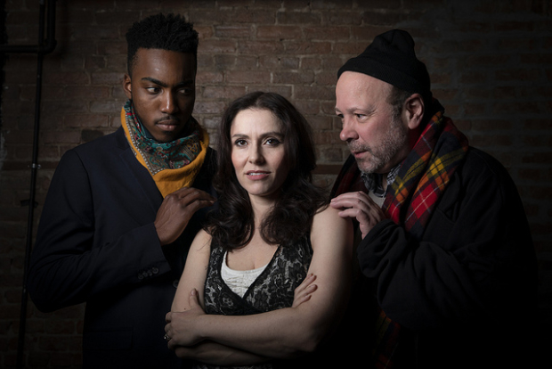 Jamar Brathwaite, Amy Frances Quint, and Kevin Hauver are featured in the Frog and Peach Theatre Company production of Twelfth Night.