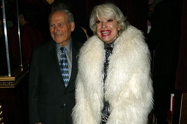 Carol Channing arrives in full Bob Mackie regalia with husband Harry Kullijian for the after party of her 2003 appearance in Singular Sensations.