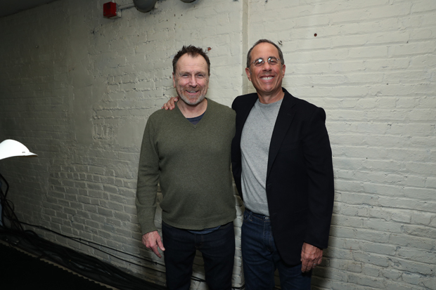 Colin Quinn and Jerry Seinfeld pose after Red State Blue State.
