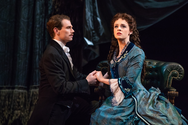 Jay Armstrong Johnson and Eryn LeCroy in a scene from The Phantom of the Opera on Broadway.