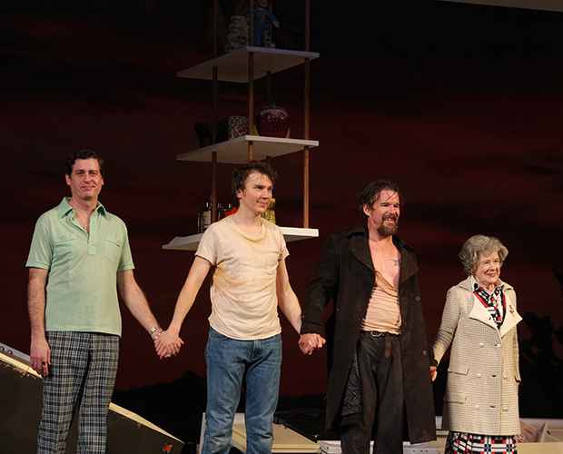 Gary Wilmes, Paul Dano, Ethan Hawke, and Marylouise Burke take their bow as True West opens.