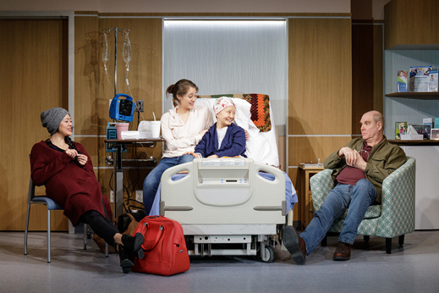 Satomi Blair, Emma Kikue, Ako, and Jay Patterson in a scene from Leah Nanako Winkler&#39;s God Said This, directed by Morgan Gould, at the Cherry Lane Theatre. 