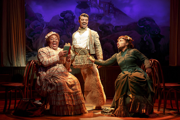 Ashley D. Kelley, Yurel Echezarreta, and Kenita R. Miller in a scene from the 2017 Playwrights Horizons production of Bella: An American Tall Tale.