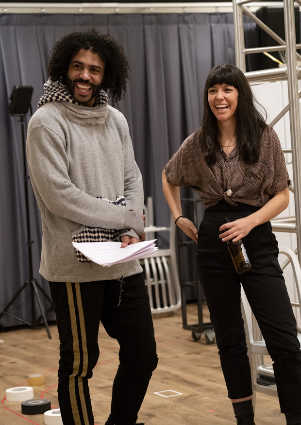 Daveed Diggs and Zoë Winters in rehearsal for White Noise.