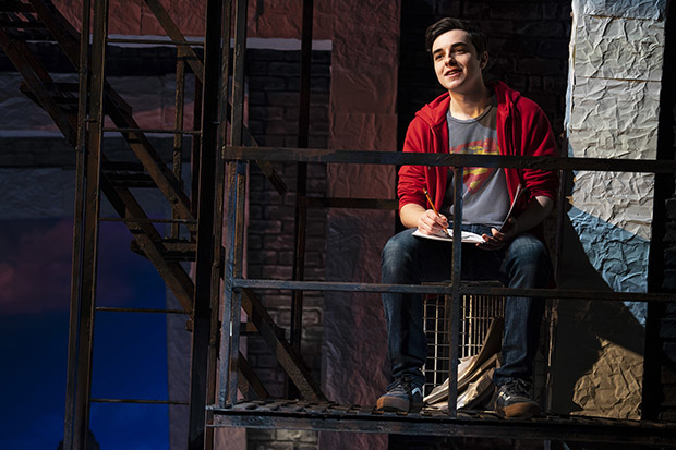 Kyle McArthur stars in Tom Kitt and John Logan&#39;s Superhero, directed by Jason Moore, at Second Stage Theater.