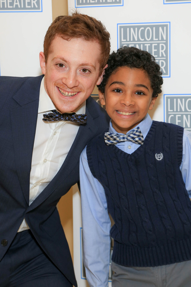 SpongeBob SquarePants veteran Ethan Slater, who performed the role of Mordred, poses alongside Emeka Guindo, who played Tom of Warwick