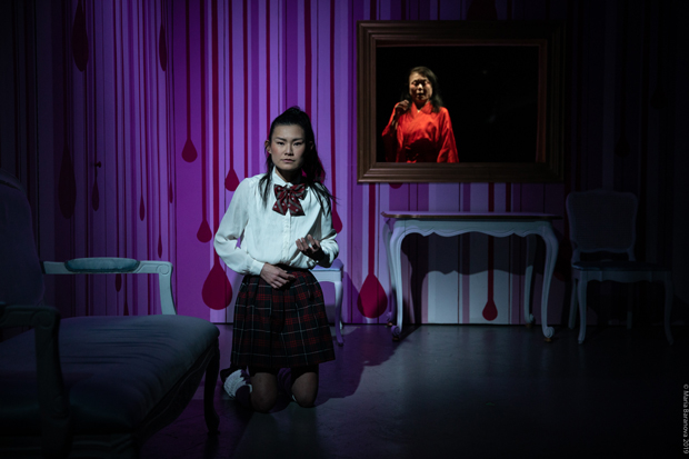 Kristine Haruna Lee and Aoi Lee in Suicide Forest, which runs through March 23 at the Bushwick Starr.