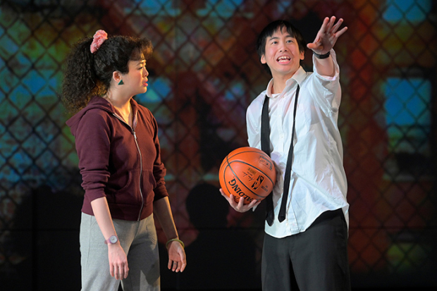 Ruibo Qian (Connie) and Tim Liu (Manford) in Lauren Yee&#39;s The Great Leap.
