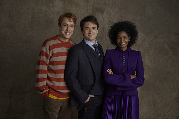 Matt Mueller as Ron Weasley, James Snyder as Harry Potter, and Jenny Jules as Hermione Granger.