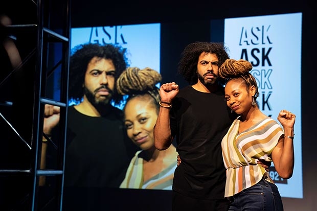 Leo (Daveed Diggs) and Misha (Sheria Irving) appear on &quot;Ask a Black&quot; in White Noise.