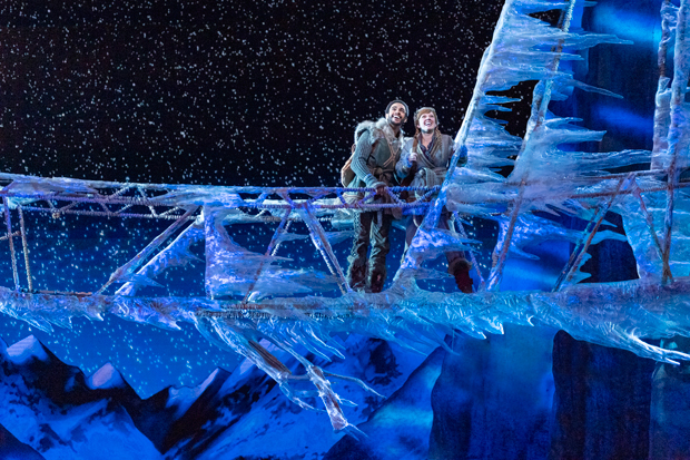 Noah J. Ricketts plays Kristoff alongside Patti Murin as Anna in Frozen on Broadway.