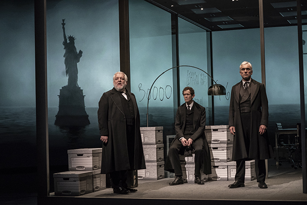 Simon Russell Beale, Adam Godley, and Ben Miles star in Stefano Massini and Ben Power&#39;s The Lehman Trilogy, directed by Sam Mendes, at Park Avenue Armory.