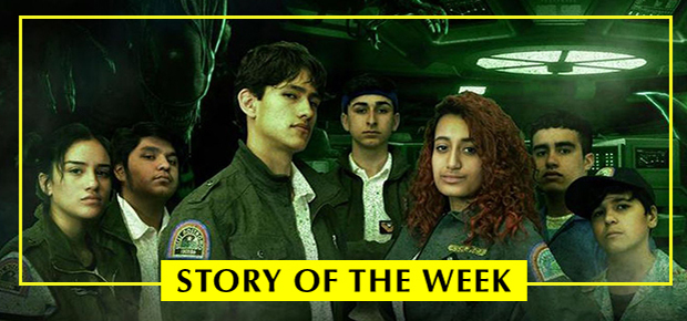 Britney Gonzalez, Pedro Sarmiento, Jason Lopez, David De Diego, Gabriella Delacruz, Dakota Rios, and Ibrahim Jaludi star in the North Bergen High School drama club&#39;s production of Alien.