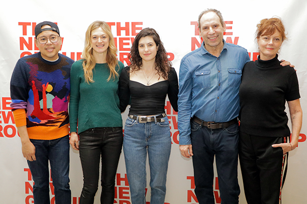 The cast of Happy Talk: Nico Santos, Marin Ireland, Tedra Millan, Daniel Oreskes, and Susan Sarandon.