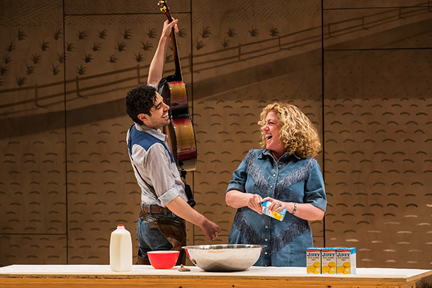 Damon Daunno as Curly, with Mary Testa as Aunt Eller.