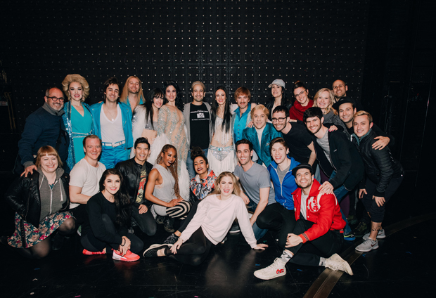 Lin-Manuel Miranda with the cast of The Cher Show after the Thursday, April 4 performance.