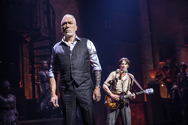 Patrick Page and Reeve Carney in Hadestown on Broadway.