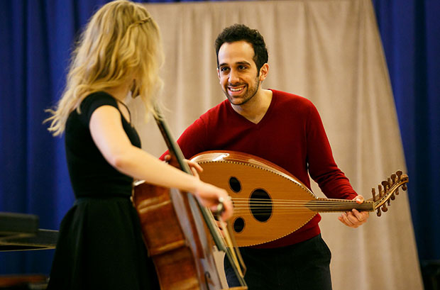 George Abud and Sydney Shepherd in rehearsal for the world premiere of August Rush: The Musical.
