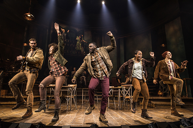 Timothy Hughes, Afra Hines, Ahmad Simmons, Kimberly Marable, and John Krause make up the workers chorus in Hadestown.
