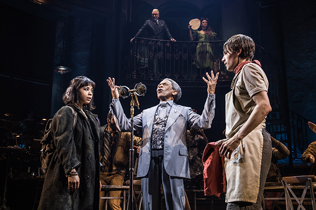 Eva Noblezada, André De Shields, and Reeve Carney star in Anaïs Mitchell&#39;s Hadestown, directed by Rachel Chavkin, at Broadway&#39;s Walter Kerr Theatre.