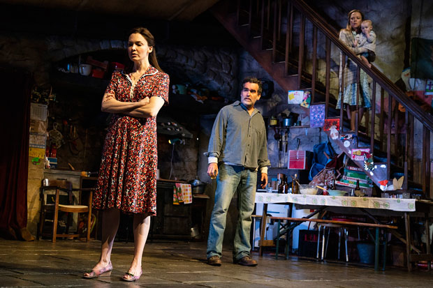 Holley Fain, Brian d&#39;Arcy James, and Emily Bergl star in The Ferryman on Broadway.