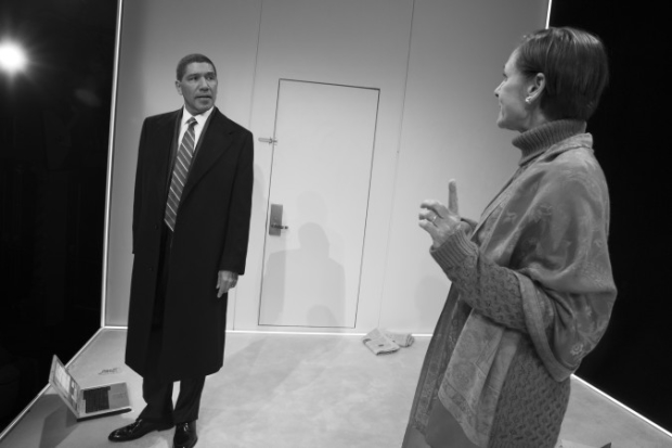 Peter Francis James as Barack Obama, sharing a scene with Laurie Metcalf in Lucas Hnath&#39;s Hillary and Clinton.