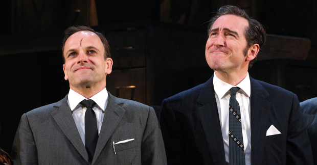 Jonny Lee Miller and Bertie Carvel during the curtain call of Ink.