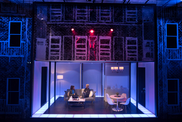 The set for safeword. was designed by Ann Beyersdorfer, with lighting design by Jamie Roderick.