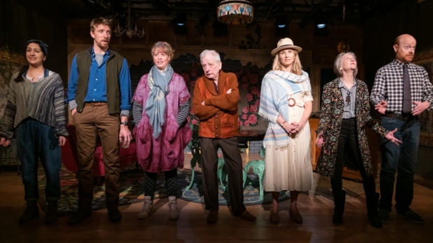 Kimberly Chatterjee, Michael Schantz, Stacey Linnartz, Austin Pendleton, Nadia Bowers, Barbara Kinglsey, and Jeff Biehl in the original Wild Project production of Life Sucks.