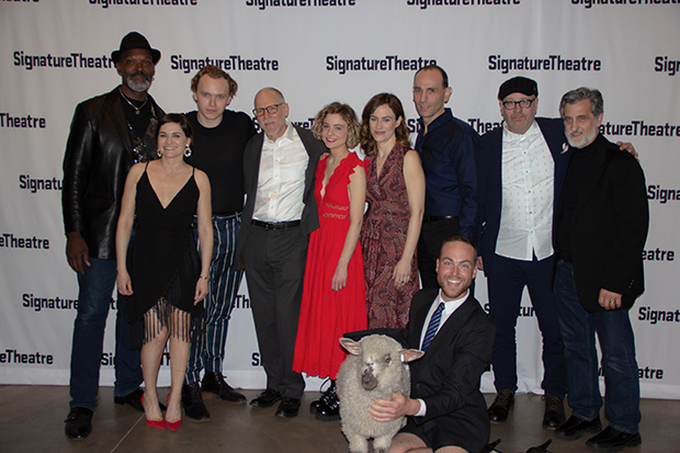 Esau Pritchett, Flora Diaz, Gilles Geary, David Warshofsky, Lizzy DeClement, Maggie Siff, Andrew Rothenberg, Terry Kinney, William Berloni, Schuyler Beeman, and Annie the lamb at the opening night of Sam Shepard&#39;s Curse of the Starving Class at the Signature Theatre.