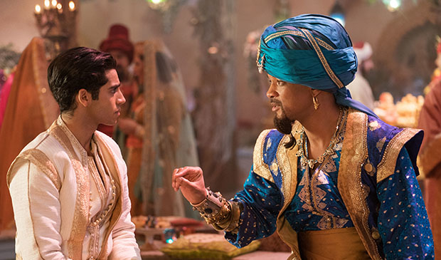 Mena Massoud plays Aladdin, and Will Smith plays the Genie in Aladdin.