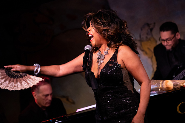 Mary Wilson sings and emotes with her fan at the Café Carlyle.