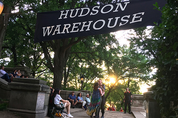 Hudson Warehouse performs on the back patio of the Soldiers&#39; and Sailors&#39; Monument in Riverside Park.