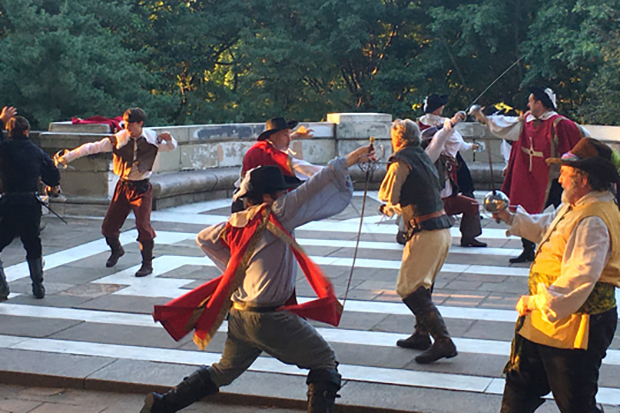 Hudson warehouse actors perform a fight scene from Susane Lee&#39;s The Three Musketeers: Twenty Years Later, last year&#39;s installment of The d&#39;Artagnan Romances.