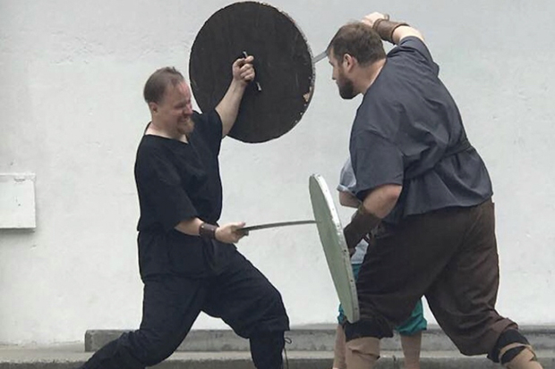 Hamlet and Laertes duel in Hamlet: the Viking Prince of Denmark.